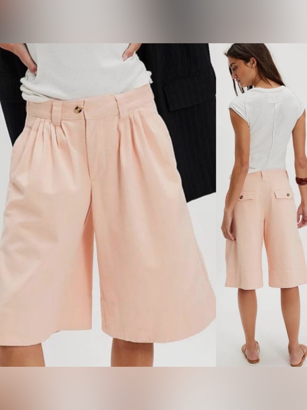 New! Free People Sadie A-Line Long Pleated  Peach Blush Shorts size 4